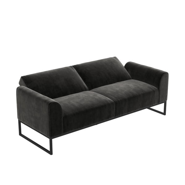 Juodos spalvos reguliuojama/sulankstoma sofa iš velveto 217 cm Adley – Støraa-image-3