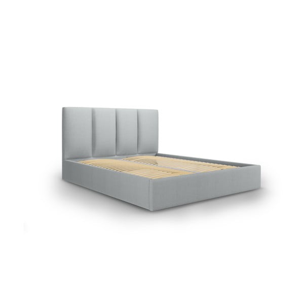 Šviesiai pilka dvigulė lova Mazzini Beds Juniper, 160 x 200 cm