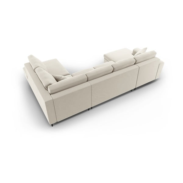 Smėlio spalvos iš velveto sulankstoma/su sandėliavimo vieta kampinė sofa (su dešiniuoju kampu/„U“ formos) Kyoto – Cosmopolitan Design-image-4