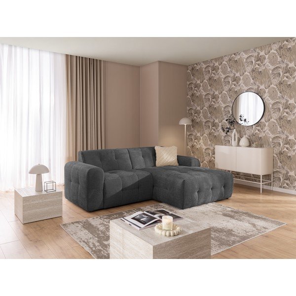 Tamsiai pilkos spalvos kampinė sofa (su dešiniuoju kampu/su gultu) Melva – Ropez-image-1