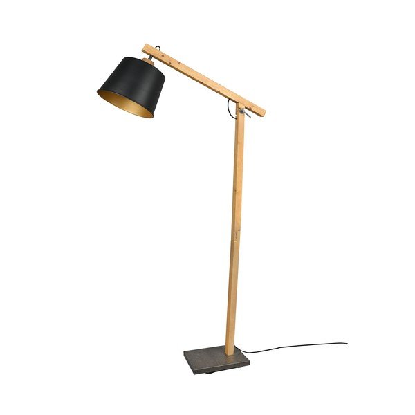 Pastatomas šviestuvas juodos spalvos/natūralios spalvos (aukštis 156 cm) su metaliniu gaubtu Harris – Trio