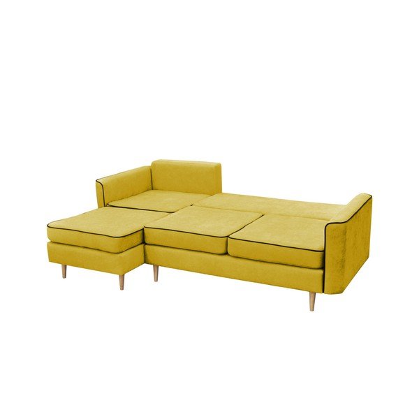 Geltonos spalvos sofa-lova su šviesiomis kojomis Mazzini Sofas Ladybird, kairysis kampas-image-2