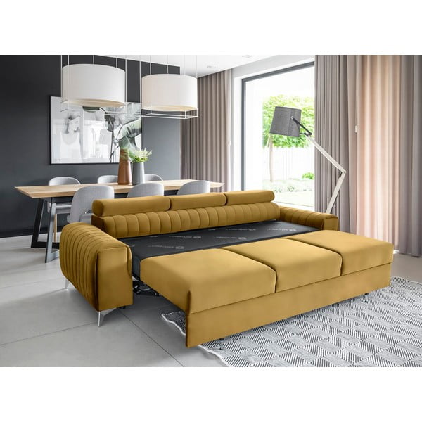 Garstyčių spalvos iš velveto sulankstoma sofa 261 cm Laurence – ELTAP-image-4