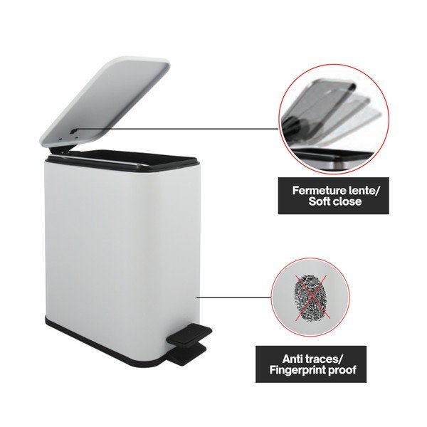 Matinės baltos spalvos iš plieno šiukšliadėžė su pedalu 5 l   Erik – Spirella-image-4