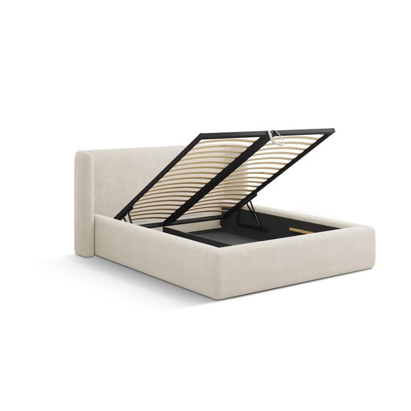 Kreminės spalvos dvigulė lova audiniu dengta su sandėliavimo vieta su lovos grotelėmis 160x200 cm Jason – Windsor & Co Sofas-image-2