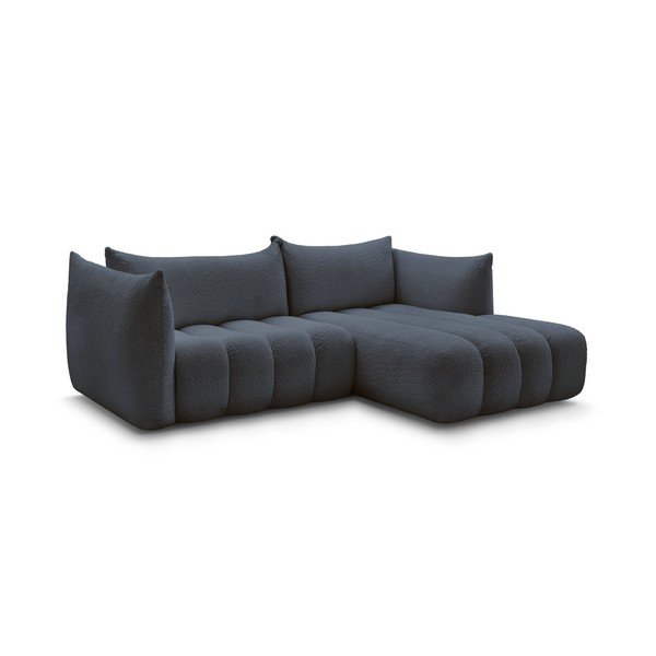 Tamsiai mėlynos spalvos kampinė sofa iš boucle (su dešiniuoju kampu/su gultu) Azra – Bobochic Paris-image-2
