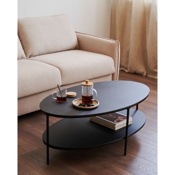 Kavos staliukas juodos spalvos su stikliniu stalviršiu 65x110 cm Fideia – Kave Home-image-1