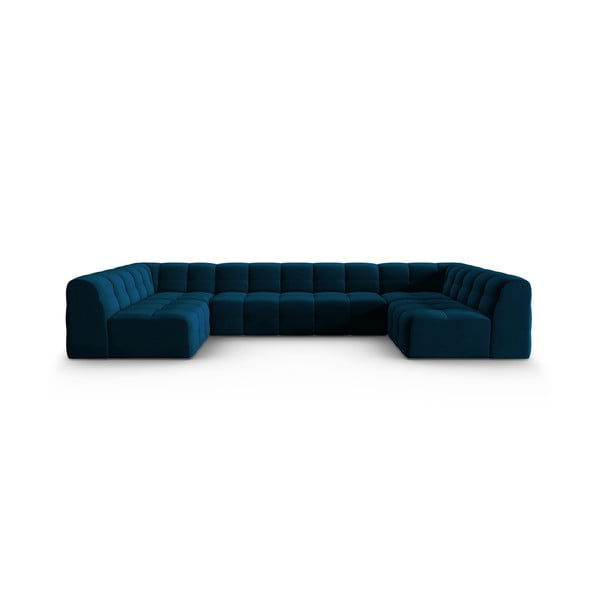 Tamsiai mėlyna aksominė kampinė sofa (U formos) Kendal - Micadoni Home