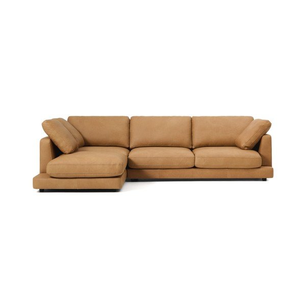 Rudos spalvos kampinė sofa iš odos (su kairiuoju kampu/su gultu) Gala – Kave Home