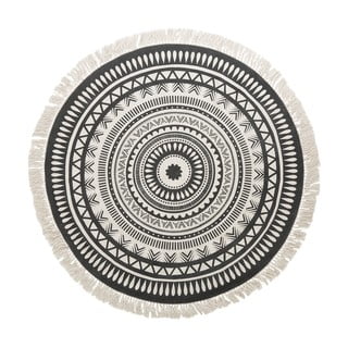 Smėlio ir juodos spalvos rankomis austas medvilninis kilimėlis Westwing Collection Benji, ø 150 cm