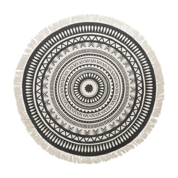 Smėlio ir juodos spalvos rankomis austas medvilninis kilimėlis Westwing Collection Benji, ø 150 cm