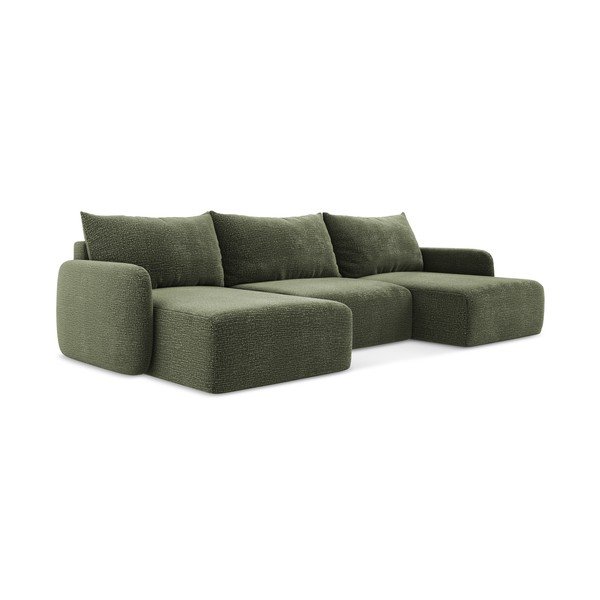 Žalios spalvos sulankstoma/su sandėliavimo vieta kampinė sofa Kalena – Makamii-image-2