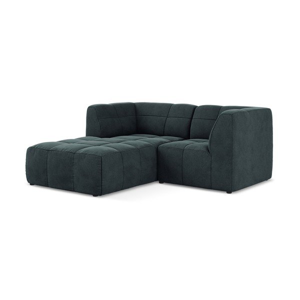 Mėlynos spalvos kampinė sofa iš velveto (su kairiuoju kampu/su gultu) Aloha – Makamii-image-2