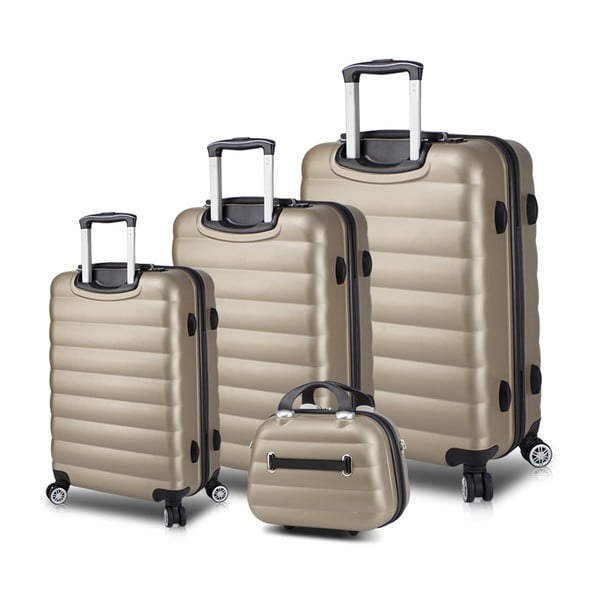 "My Valice RESSO Travel" 3 lagaminų su ratukais rinkinys su USB jungtimis ir auksinės spalvos rankiniu dėklu