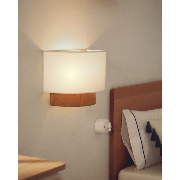 Garstyčių spalvos/baltos spalvos vaikiškas šviestuvas su tekstiliniu gaubtu Bianella – Kave Home-image-1