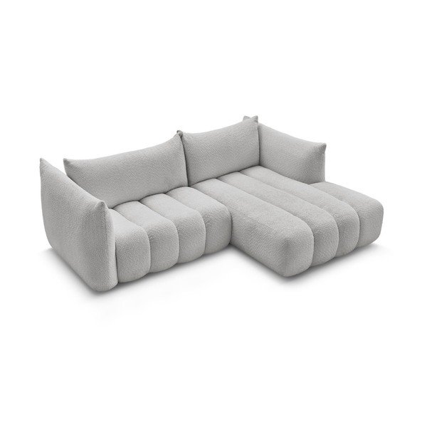 Šviesiai pilkos spalvos kampinė sofa iš boucle (su dešiniuoju kampu/su gultu) Azra – Bobochic Paris-image-3