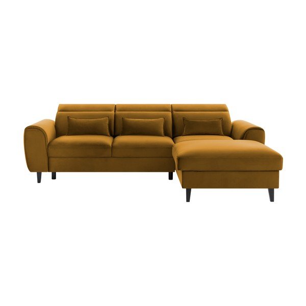 Geltonos spalvos iš velveto sulankstoma/su sandėliavimo vieta kampinė sofa (su dešiniuoju kampu/su gultu) Foble – ELTAP