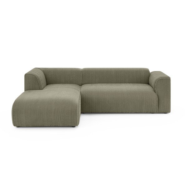 Žalios spalvos kampinė sofa iš kordinio velveto (su kairiuoju kampu/su gultu) Merid  – Ropez