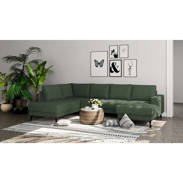 Tamsiai žalios spalvos kampinė sofa (su kairiuoju kampu/„U“ formos) Fynn – Ghado-image-1