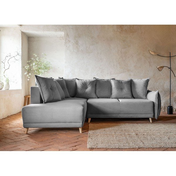 Sulankstoma kampinė sofa iš kordinio velveto pilkos spalvos (su kairiuoju kampu) Lazy Lukka – Miuform-image-1