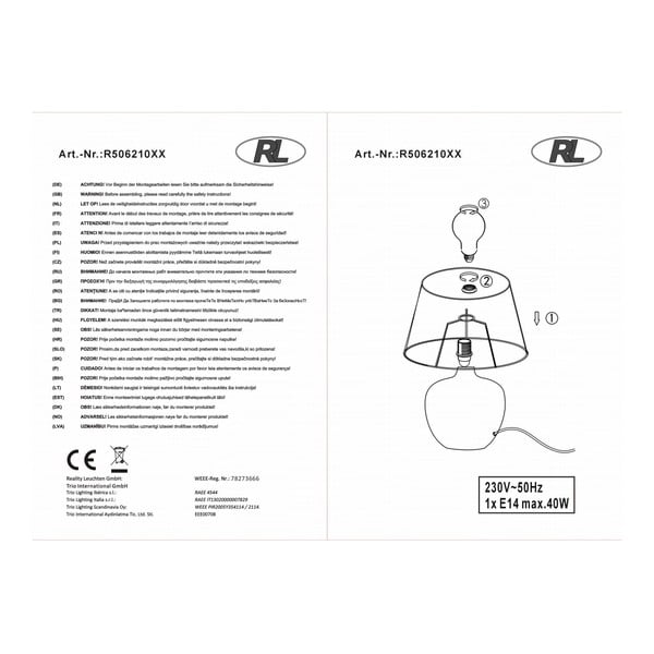Juodos keramikos ir audinio stalinis šviestuvas Reality Luxor, aukštis 26 cm-image-3