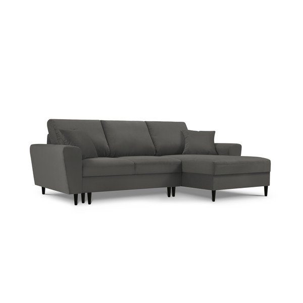Tamsiai pilka aksominė kampinė sofa Micadoni Home Moghan, kampas dešinėje-image-3