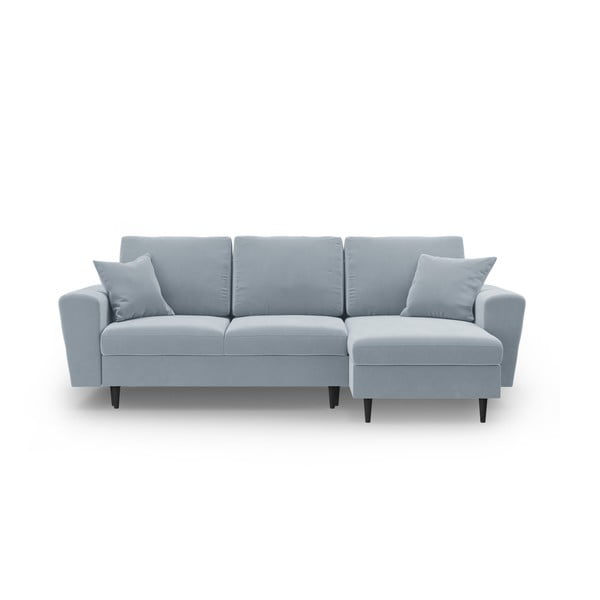 Šviesiai mėlynos spalvos iš velveto sulankstoma/su sandėliavimo vieta kampinė sofa Kyoto – Cosmopolitan Design
