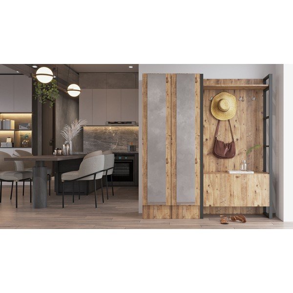 Natūralios spalvos pušies dekoro prieškambario komplektas Yvette - Kalune Design-image-3