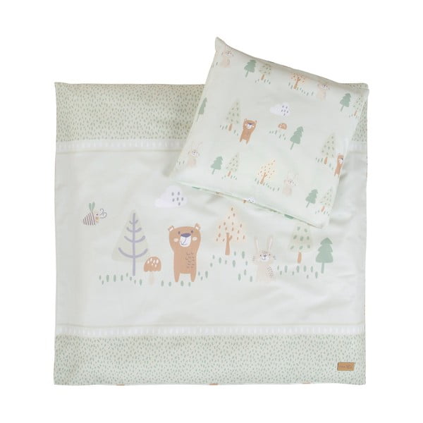 Šviesiai žalios spalvos iš medvilnės vaikiška patalynė vaikiškai lovai 80x80 cm Woodland Buddies – Roba-image-2