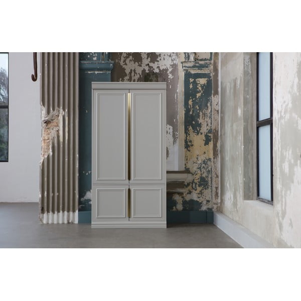 Šviesiai pilkos spalvos iš pušies masyvo drabužių spinta 110x215x44 cm Organize – WOOOD-image-1