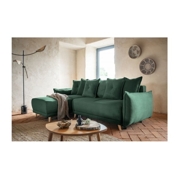 Sulankstoma kampinė sofa iš kordinio velveto žalios spalvos (kintama) Lazy Lukka – Miuform-image-1