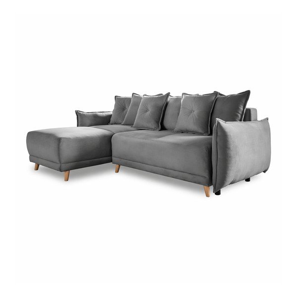 Sulankstoma kampinė sofa iš kordinio velveto pilkos spalvos (kintama) Lazy Lukka – Miuform