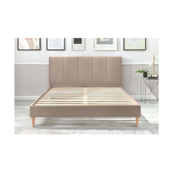 Smėlio spalvos aksominė dvigulė lova Bobochic Paris Vivara Light, 160 x 200 cm-image-3