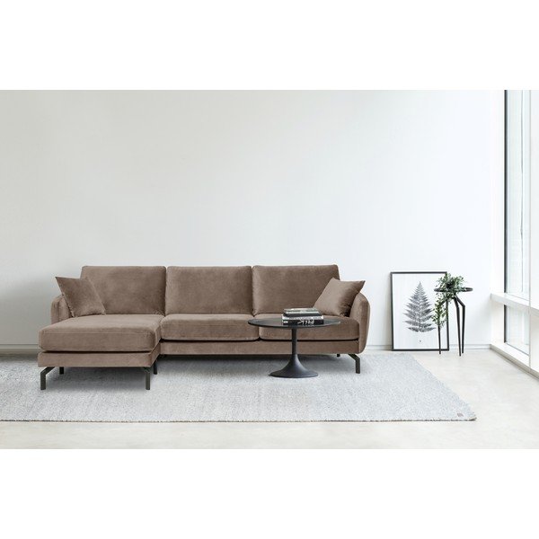 Rudai pilka kampinė sofa su aksomo užvalkalu Scandic Magic, kairysis kampas-image-1