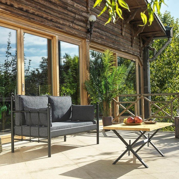 Sodo poilsio baldų komplektas juodos spalvos/tamsiai pilkos spalvos 4 žmonėms Lalas – Floriane Garden-image-1