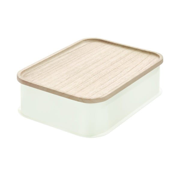 Balta dėžutė su dangteliu pagaminta iš paulovnijos medienos iDesign Eco, 21,3 x 30,2 cm