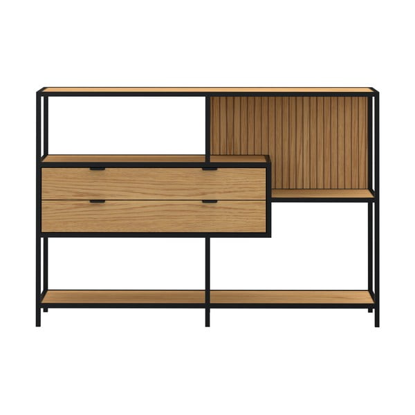 Knygų spinta  juodos spalvos/natūralios spalvos iš ąžuolo 114x78x35 cm Seaford – Actona