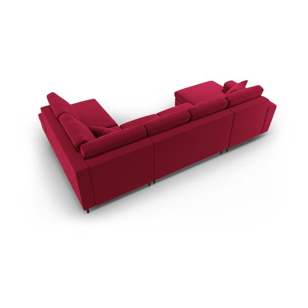 Raudonos spalvos iš velveto sulankstoma/su sandėliavimo vieta kampinė sofa (su dešiniuoju kampu/„U“ formos) Kyoto – Cosmopolitan Design-image-4