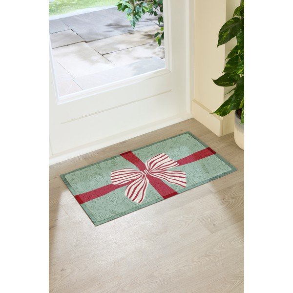 Iš perdirbto plastiko grindų kilimėlis su Kalėdų motyvu 40x70 cm Red & White Stripe Bow – Artsy Doormats-image-2