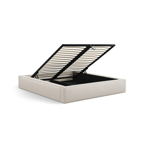 Kreminės spalvos dvigulė lova audiniu dengta su sandėliavimo vieta su lovos grotelėmis 140x200 cm Simon – Micadoni -image-3