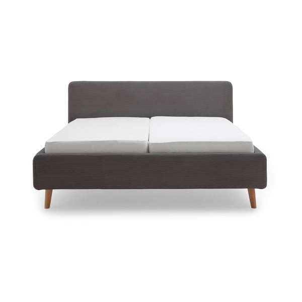 Tamsiai pilkos spalvos dvigulė lova audiniu dengta su sandėliavimo vieta su lovos grotelėmis 160x200 cm Mattis Cord – Meise Möbel-image-2