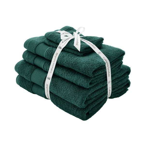 Tamsiai žalios spalvos iš frote audinio iš medvilnės vonios rankšluosčių rinkiniai 6 vnt. Anti-Bacterial – Catherine Lansfield