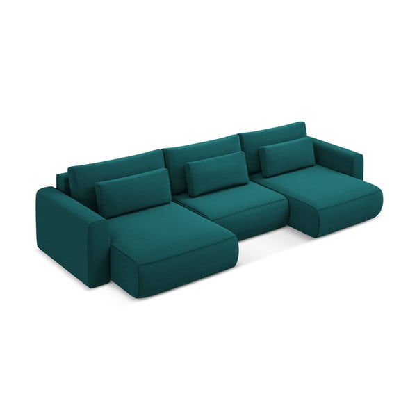 Turkio spalvos iš velveto sulankstoma/su sandėliavimo vieta kampinė sofa („U“ formos) Kapua – Makamii-image-4
