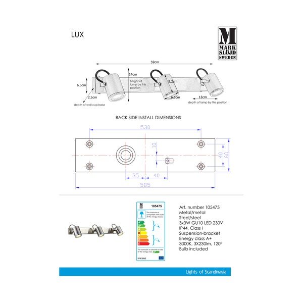 Metalinis trigubas sieninis šviestuvas Markslöjd Lux-image-1