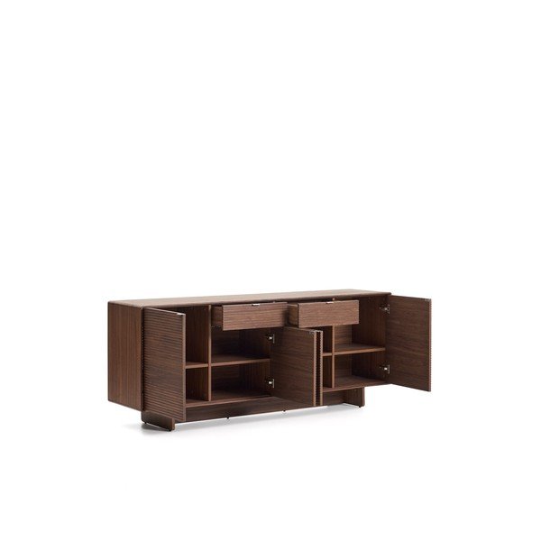 Tamsiai rudos spalvos šoninė spintelė iš riešutmedžio 194,5x78x45 cm Norlen – Kave Home-image-4