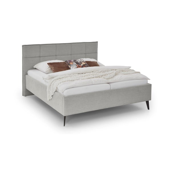 Šviesiai pilkos spalvos dvigulė lova audiniu dengta be grotelių 180x200 cm Paulo – Meise Möbel-image-4