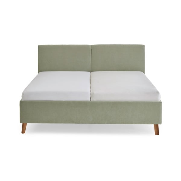 Šviesiai žalios spalvos dvigulė lova audiniu dengta su lovos grotelėmis 180x200 cm Piano – Meise Möbel-image-4