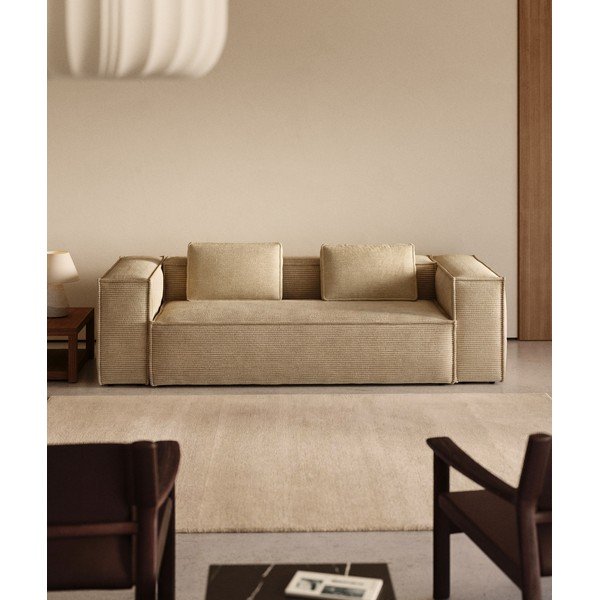 Smėlio spalvos sofa iš kordinio velveto 240 cm Blok – Kave Home-image-1