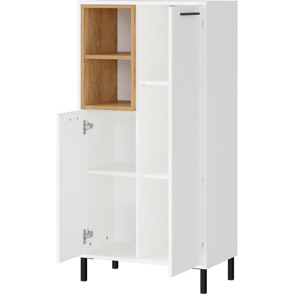 Balta aukšta ąžuolinė vonios kambario spintelė 59x118 cm Loria - Germania-image-2