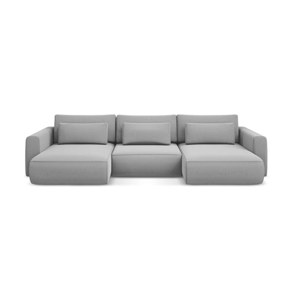 Šviesiai pilkos spalvos iš velveto sulankstoma/su sandėliavimo vieta kampinė sofa („U“ formos) Kapua – Makamii